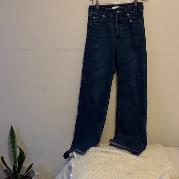 H&M Denim - H&M Dark Indigo High-Rise Wide Leg Jeans